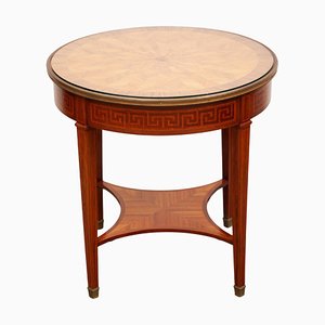Mesa de centro Bouillotte Art Déco de nogal con tablero de marquetería, años 30