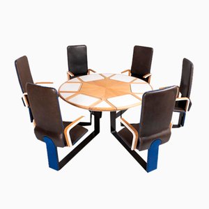 Vintage Danish Table with Fixed Armchairs from Peter Karpf, 1980s, Set of 7