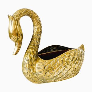 Vintage Hollywood Regency Brass Swan Flower Pot, 1950s