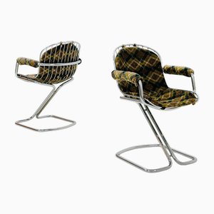 pace Age Chrome & Velvet Dining Room Chair by Gastone Rinaldi, 1970s