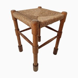 Italian Rustic Stool in Ash and Wicker by Vico Magistretti