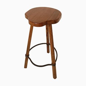 Vintage Bar Stool in Walnut and Hammered Iron, 1970s