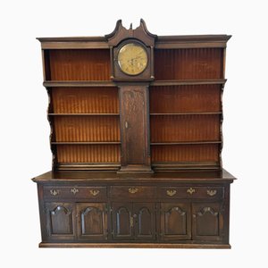 Large 18th Century George III Oak Dresser with Rack and Longcase Clock, 1780s