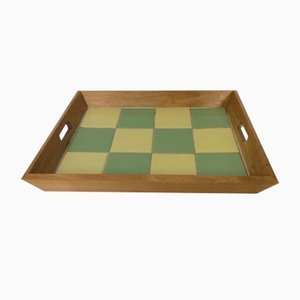 Tablett aus Holz & Keramik, 1970er