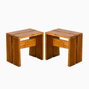Vintage Hocker aus Kiefernholz, 1970, 2er Set
