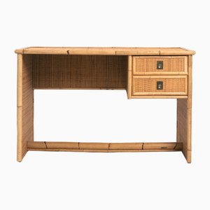 French Riviera Rattan Bamboo Desk with Brass from Dal Vera, 1964