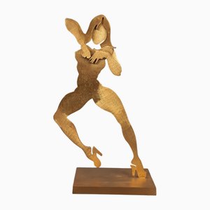 Modernist Dancing Woman in Brass by Giubak, 1970