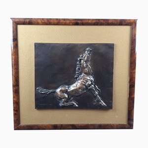 Messina, Scultura di cavallo altorilievo, anni '70, Bronzo su stoffa