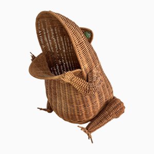 Vintage Italian Rattan Frog Basket, 1980s