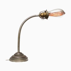 Vintage French Gray Metal & Brass Table Lamp