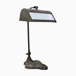 Art Deco French Brass Table Desk Light Banker Lamp