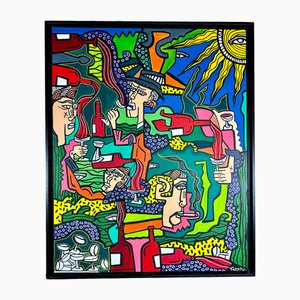 Red Dito, La Route des Vins, Acrylic and Posca Painting on Canvas