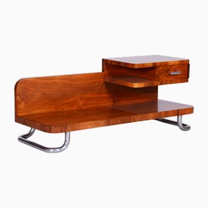 Art Deco Pedestal Table in Walnut & Chrome attributed to Mücke Melder, Czech, 1930s