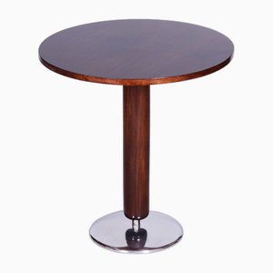 Tavolo rotondo Art Déco in noce e metallo cromato attribuito a Jindřich Halabala per Up Závody, Repubblica Ceca, anni '30