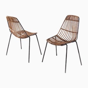 Rattan Stühle, 1950er, 2er Set