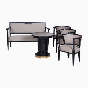 Mobilier de Salon Art Nouveau en Chêne Teinté et Tapisserie d'Ameublement de Wiener Werkstätte, Autriche, 1910s, Set de 5