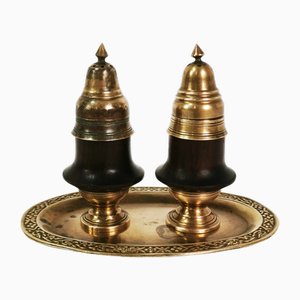 Vintage Danish Spice Set in Brass and Rosewood, 1950s, Set of 3