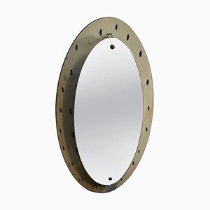 Mid-Century Modern Smoked Glass Oval Wall Mirror attributed to Cristal Art, 1960s