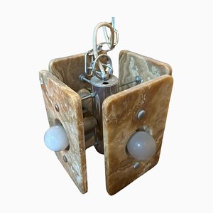 Space Age Italian Brown Onyx and Steel Square Pendant, 1970s