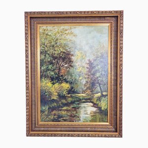 J. De Borge, Forest Landscape, 1970s, Oil on Canvas, Framed