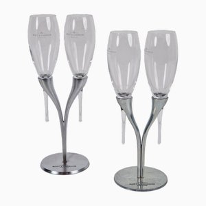 Crystal Champagne Flutes in Holder by Philippe Di Meo for Moët & Chandon, 1980s, Set of 2
