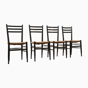 Italian Papercord Dining Chairs, 1950s, Set of 4