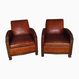 Art Deco Clubsessel aus Leder, 2er Set