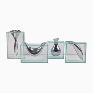 Modernist Art Object Vase in Glass by Lisa Mori, 1980s, Set of 4