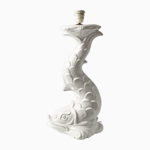 Mid-Century Italian White Ceramic Dolphin Table Lamp, 1970s