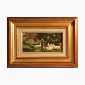 Erwin Osterlehner, Ducks in the Pond, 1970s, Oil on Wood, Framed