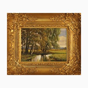Harri Noack, Tegeler Fließ in Berlin, 1983, Oil on Wood, Framed