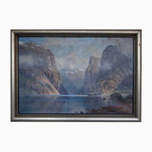 Johannes Harders, Norwegischer Fjordblick, 1890er, Öl auf Leinwand