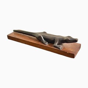 Pisapapeles pequeño de bronce de cocodrilo