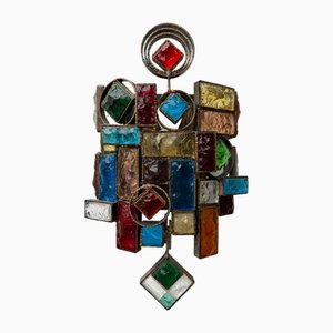 Italienische Wandleuchte aus gehämmertem Glas & Schmiedeeisen von Longobard, 1970er