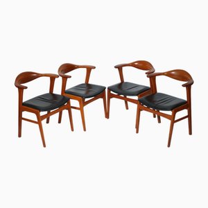 Chaises Vintage en Teck et Cuir par Erik Kirkegaard pour Høng Stolefabrik, 1960s, Set de 4