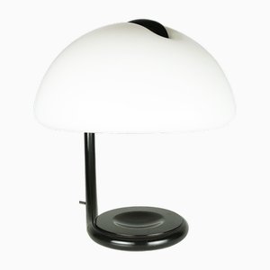 Lampe de Bureau Abat-jour en Métal Noir et Verre Acrylique Blanc par Elio Martinelli pour Martinelli Luce, 1960s
