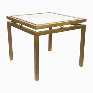 Italian Coffee Table in White Marble and Brass, 1970s