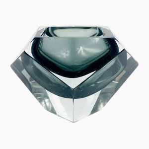 Diamond-Shaped Murano Faceted Glass Sommerso Ashtray attributed to Flavio Poli for Seguso, Italy, 1970s