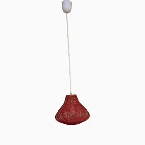 Mid-Century Deckenlampe mit Messingrahmen und rotem Original Vinylbezug, 1960er