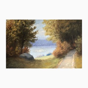 Eugène Devaud De Madelin, Sailboats on the Lake, Oil on Canvas, 1920s, Framed