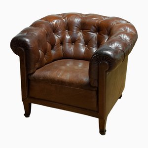Vintage Swedish Chesterfield Club Chair in Patinated Leather, 1920s