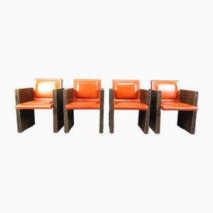 Vintage French Chairs in Leather by Maison Vandamme, 1970s, Set of 4