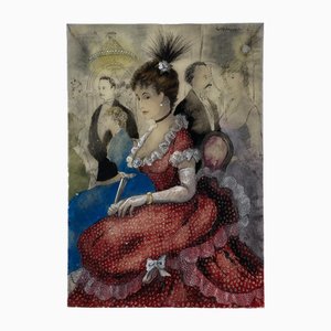 Erhard Klepper, Bildnis einer Dame in rotem Kleid, Mixed Media auf Transparentpapier, 1953