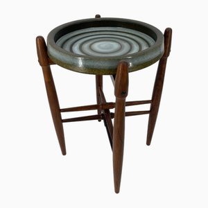 Tavolino Mid-Century con piatto in ceramica smaltata su struttura in palissandro di Arne Basse per Knabstrup, Danimarca, anni '60
