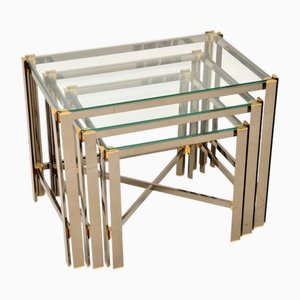 Vintage Italian Chrome and Brass Nesting Tables, 1970s, Set of 3