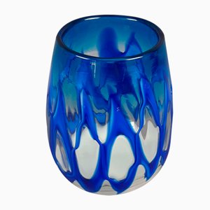Vase Moderne en Verre de Murano Bleu et Blanc, Italie, 1970s