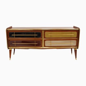 Italain Sideboard aus Holz & Glas, 1950er