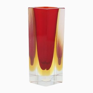 Murano Art Glass Red and Yellow Vase by Flavio Poli for A. Mandruzzato, 1970s