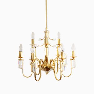 Crown Chandelier Lamp in Gold Plated Crystal from Stilkronen, Italy, 1980s