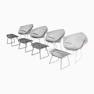 Set of Bertoia Diamond Chair with Ottoman by Harry Bertoia for Knoll International, 1970s